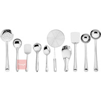 Parage Stainless Steel 10 Pieces Cooking Spoons Set, Contains Ladle, Turner, Strainer, Rice Spoon, Oval Spoon, Serving Spoon, Kitchen Cooking Essential Set for Home, 10 Pcs