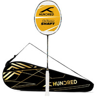 HUNDRED Flutter S Zoom Carbon Fibre Strung Badminton Racket with Full Racket Cover (Black/Gold) | for Intermediate Players | 78 Grams | Maximum String Tension - 32lbs