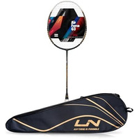 Li-ning Air-Force 77 G3 Carbon Fibre Strung Badminton Racket with Full Cover (77g, Dark Grey/White/Gold)