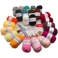 LovLim Crochet Yarn kit, 24 Soft Cotton Yarn skeins for Crochet and Knitting, 1800 Yards Craft DK Yarn, Free Crochet/Amigurumi Patterns, Perfect Starter kit