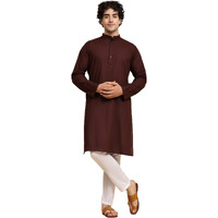 SKAVIJ Men's Casual Cotton Solid Kurta Pajama Set, Regular Fit Traditional Ethnic Wear for Comfort and Style Brown, XXL