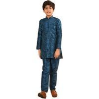 LILPICKS Embellished Button Down Straight Mandarin Collar Kurta Pajama Set for Boys (Petrol Blue) (5-6Y)