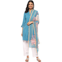 BIBA WOMEN SOLID RELAXED SALWAR KURTA DUPATTA(SKDLOUNGE I8525_TURQUOISE_36)