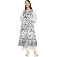 BIBA Women Rayon Printed Straight Salwar Kurta Dupatta(Skddelight7957_Black/White_38)