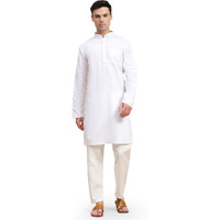 SKAVIJ Men's Casual Traditional Ethnic Straight Kurta Pyjama Regular Outfitt White_Small