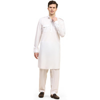 SKAVIJ Men's Casual Pathani Kurta with Salwar Traditional Clothing Set Regular Fit White, L