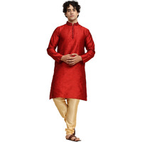 SKAVIJ Kurta Pajama Set Art Silk Ethnic Attire for Regular Fit Red XL