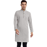 SKAVIJ Mens Handloom Cotton Long Kurta Indian Casual Wear Shirt Regular Fit Grey_Medium