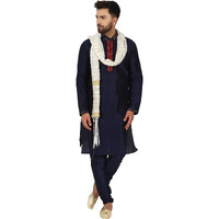 SKAVIJ Men's Art Silk Kurta Pajama and Stole Wedding Ethnic Wear Blue_Large