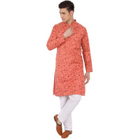 SKAVIJ Kurta Pajama Set for Men Long Sleeve Cotton Party Dress Red_L