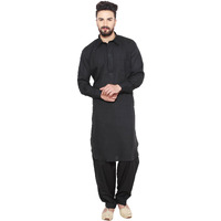 Sojanya (Since 1958, Men's Black Cotton Blend Pathani Kurta & Salwar SET, Size XL