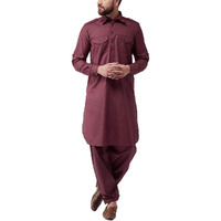 SOJANYA (Since 1958, Mens Maroon Cotton Pathani Kurta Salwar Set, Size: L