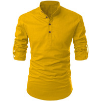 FINIVO FASHION Men's Cotton Blend Solid Full Sleeve Short Kurta Shirt Gold