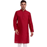 SKAVIJ Men's Silk Long Summer Casual Kurta Dress (Small, Red)