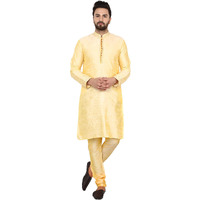 SKAVIJ Men's Art Silk Regular Kurta Pajama Party Dress Set Beige S