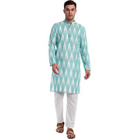 SKAVIJ Men's Kurta Pajama Set 100% Cotton Indian Ethnic Henley Shirt Long Sleeve and Casual Pants Yoga Outfits Sea_Green_X-Large