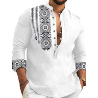 DEELMO Men's Cotton Blend Mandarin Collar Regular Fit Full Sleeve Casual Short Kurta, White, L