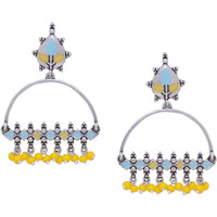 Voylla Brass Silver Oxidised Multicolor Enamel Embellished Dangler Earrings with Yellow Beads for Women and Girls