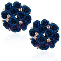 YouBella Fashion Jewellery Rose Shape Stud Earrings for Girls and Women (Dark Blue)