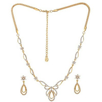 Estele Gold Plated Oval Halo American Diamond Necklace Set for Women