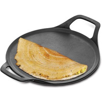 Hawkins Futura 27 cm Cast Iron Dosa Tava, Pre-Seasoned Cast Iron Flat Tawa for Roti, Cast Iron Cookware for Kitchen, Black (CIDT27)