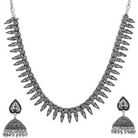 Yellow Chimes German Jewellery Antique Afghani Designed Jewellery Set for Women (Oxidized Silver) (YCTJNS-19OXDLEF-SL