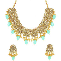 Yellow Chimes Ethnic Gold Plated Floral Design Studded Kundan Jewellery Set Traditional Choker Necklace Set for Women and Girls