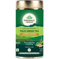 ORGANIC INDIA Tulsi Green Tea Lemon Ginger 100 gm tin, Loose Leaves