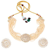 Gehena by Estele Gold Plated Dazzling Kundan Choker Necklace Set with white Pearls for Girls and Women