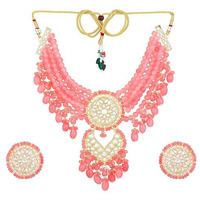 Gehena by Estele Gold-plated Enchanting Kundan-Studded and Mint Pink Pearl Beaded Choker Necklace set for Girls and Women