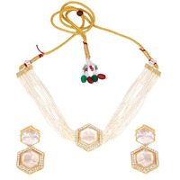 Gehena by Estele Gold Plated Marvelous Kundan Polki Choker Necklace set with White Pearls for Girls and Women