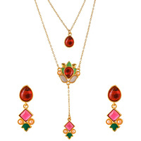 VOYLLA Forever More Pink Stones Enamelled Layered Necklace Jewellery Set