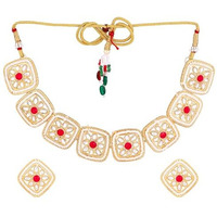 Gehena by Estele Gold Plated Dazzling Square Designer Kundan-Studded Choker Necklace Set with Ruby Stones for Girls and Women