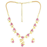 Estele Gold Plated Ruby Traditional Necklace Jewellery Set For Girls and Women