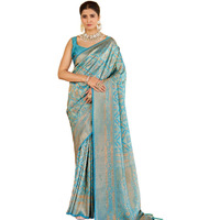 SWORNOF Womens Kanjivaram Banarasi Silk Patola Woven Design Saree With Unstitched Blouse Piece (RAMA)