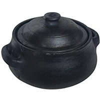 Ziaon LPG and Microwave Unglazed Clay Handi/Earthen Pot for Cooking Biriyani Pot with Lid - 5 Litre - Black