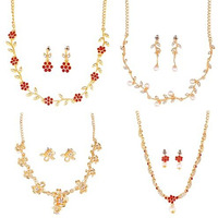 Gehena By Estele Gold Plated Necklace Sets With Austrian Crystals For Girls and Women (Combo Of 4)