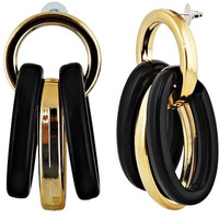 Lucky Jewellery Designer 18k Gold Plated Black Color Circle Link Earring With Multiple Rings Drop Earrings For Girls & Women (90-CHEP-1196-BL)