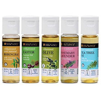 Soulflower Hair Oil & Skin Oil Sampler Pack | Hair Growth, Nourishment, Hair Fall Control | Rosemary Lavender, Tea Tree, Castor, Olive & Bhringraj | No Mineral Oil & Silicones | Pack of 5 20ml Each