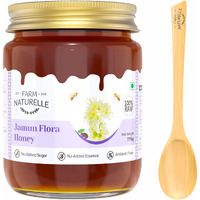 Farm Naturelle Honey : Jamun Flower Wild Forest Honey | 100% Pure Honey, Raw Natural Un-processed -Un-heated Honey |700g+75gm Extra and a Wooden Spoon| Lab Tested Honey In Glass Bottle.