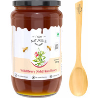 Farm Naturelle-Wild Berry (sidr) Flora Honey Honey|1450gm and a Wooden Spoon| 100% Pure & Organic Honey, Raw Natural Un-processed - Un-heated Honey | Lab Tested Honey In Glass Bottle.