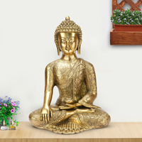 ARTVARKO Big Brass Buddha Statue Buddhism Life Sign Earth Touching Sitting Sculpture Bhumisparsha Vastu Feng Shui Idol Home Decor Height 12 Inches