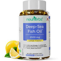 Neuherbs Deep Sea Omega 3 Fish Oil - 60 Softgel for Men and Women | Omega 3 Supplement Triple Strength 2500 Mg | For Muscle, Joints, Heart & Cognitive Support | No Fishy Burps with Lemon Flavour