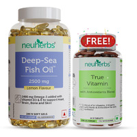 Neuherbs Omega 3 Deep Sea Fish Oil 2500mg - 200 Softgels Lemon Flavoured With True Vitamin Multivitamins With Antioxidant Blend - 30 Tablets FREE