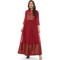 BIBA Womens Maroon Art Silk Flared Yarndyed Kurta