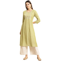 rangita Mint Green Viscose Calf Length Embroidered Flared Kurti for Women | Kurta for Women_L