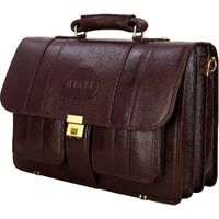 HYATT Leather Accessories Mens and Womens Briefcase (Brown)