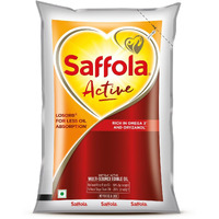 Saffola Active Refined Oil|Blend of Rice Bran Oil & Soyabean Oil|Cooking Oil|Pro Weight Watchers Edible Oil 1 Litre Pouch