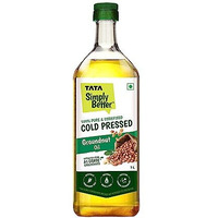 Tata Simply Better Pure and Unrefined Cold Pressed Groundnut (Peanut) Oil, Kolhu/Kacchi Ghani/Mara Chekku/Ganuga, Naturally Cholesterol Free, 1L, Groundnut Oil with Rich Aroma & Flavour of Real Groundnuts, For Daily Cooking with Multipurpose Usage, A1 Grade Groundnuts, Purity in Every Drop