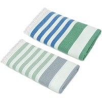 Mush Extra Large Cabana Style Turkish Towel | 100% Bamboo Bath Towel - (90 x 160 cms) - Ideal for Beach, Bath, Pool etc (Light Green-Grey & Blue-Dark Green, 2)